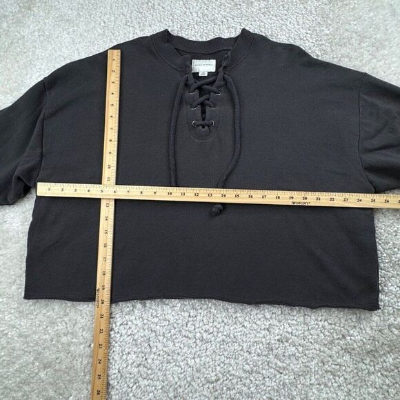 American Eagle Lace Up Fleece Cropped Sweatshirt Charcoal Gray - Picture 7 of 9